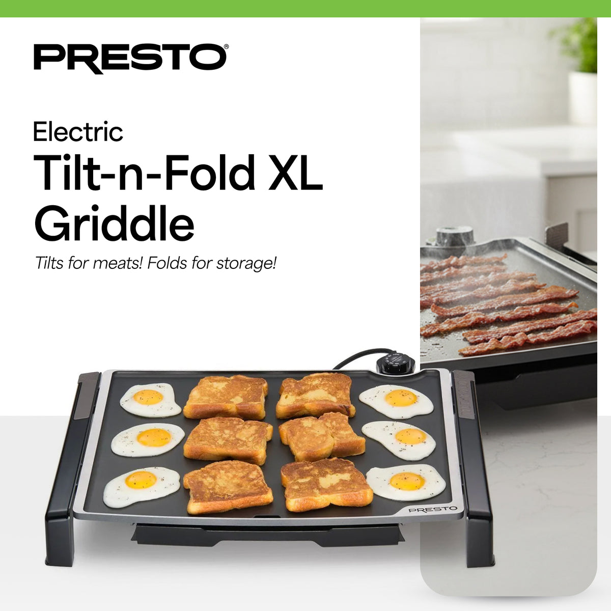 Presto Tilt-n-Fold XL Griddle, Nonstick Ceramic Cooking Surface (Open Box) - VMInnovations