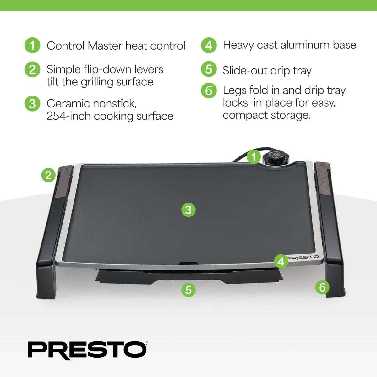 Presto Tilt-n-Fold XL Griddle, Nonstick Ceramic Cooking Surface (Open Box) - VMInnovations