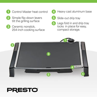 Presto Tilt-n-Fold XL Griddle, Nonstick Ceramic Cooking Surface (Open Box) - VMInnovations