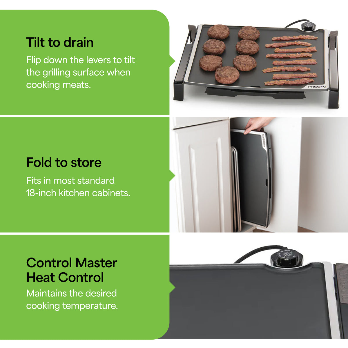 Presto Tilt-n-Fold XL Griddle, Nonstick Ceramic Cooking Surface (Open Box) - VMInnovations