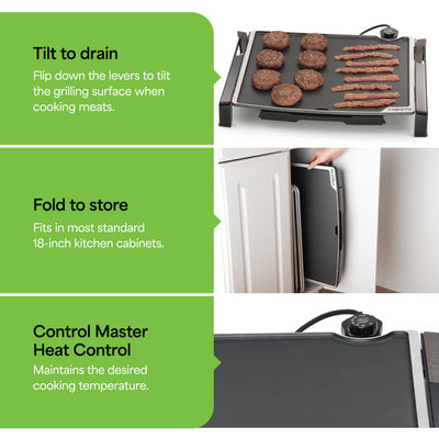 Presto Tilt-n-Fold XL Griddle, Nonstick Ceramic Cooking Surface (Open Box) - VMInnovations