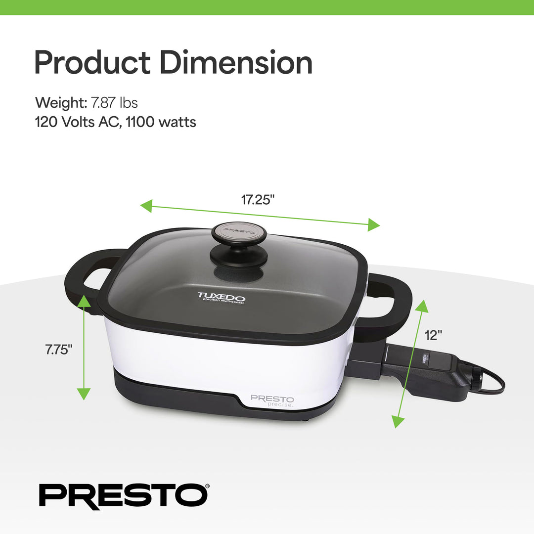 Presto 07118 Precise Tuxedo 12" Electric Skillet, Nonstick Multi-Cooker w/ Lid