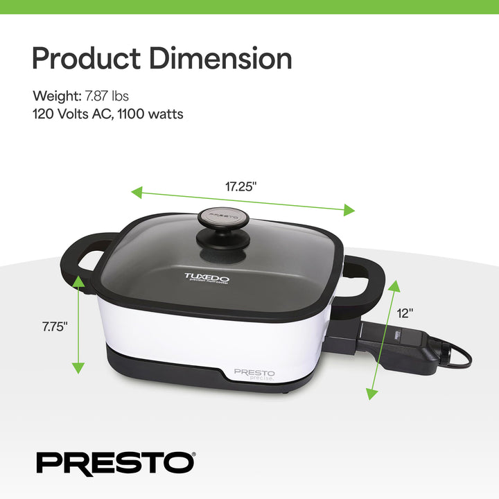 Presto 07118 Precise Tuxedo 12" Electric Skillet, Nonstick Multi-Cooker w/ Lid