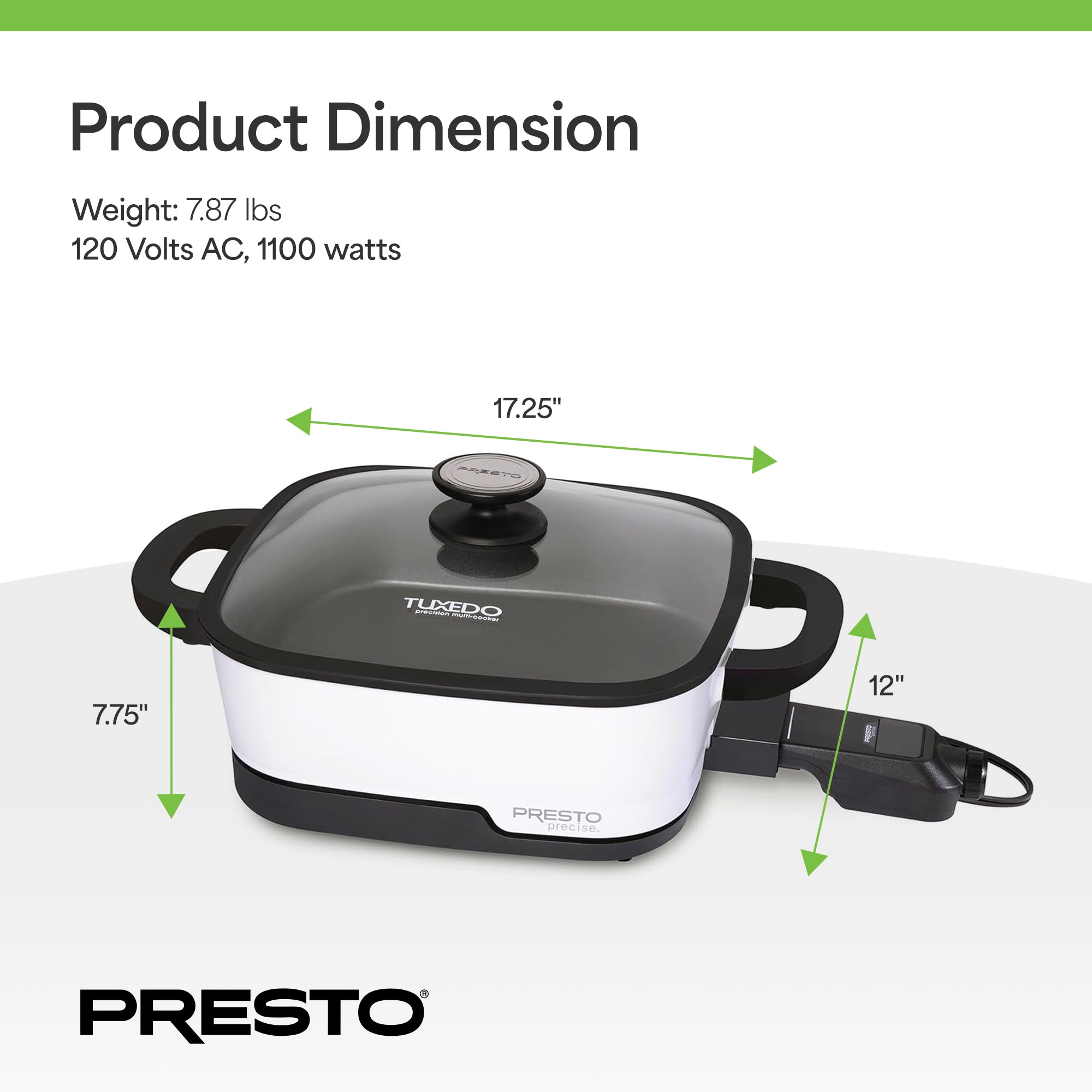 Presto Precise Tuxedo 12" Electric Skillet, Nonstick Multi-Cooker (Open Box)