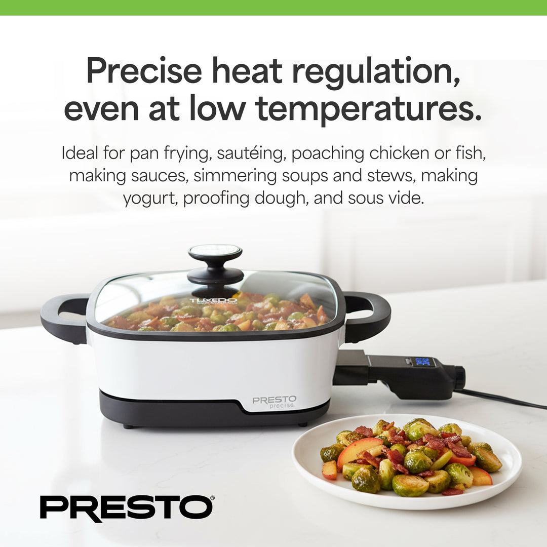 Presto 07118 Precise Tuxedo 12" Electric Skillet, Nonstick Multi-Cooker w/ Lid