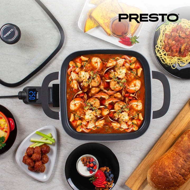 Presto 07118 Precise Tuxedo 12" Electric Skillet, Nonstick Multi-Cooker w/ Lid