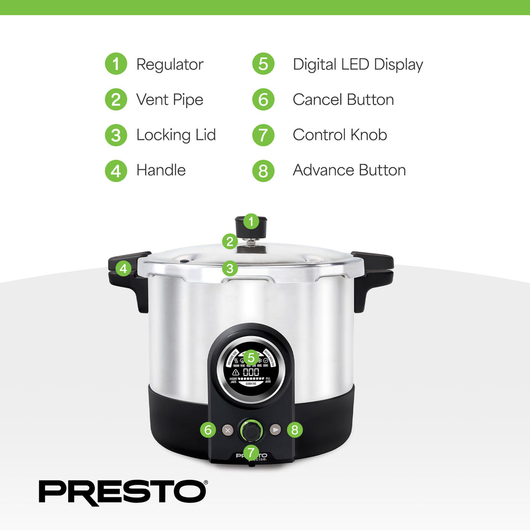 Presto 16 Quart Digital Pressure and Water Boiling Canner, LED Digital Display