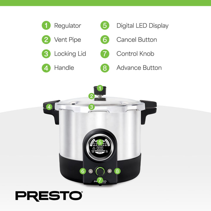 Presto 16 Quart Digital Pressure and Water Boiling Canner, LED Digital Display