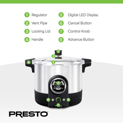 Presto 16 Quart Digital Pressure and Water Boiling Canner (Open Box)