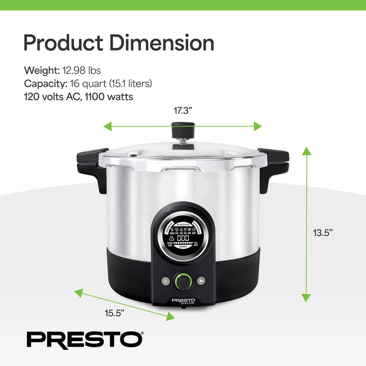 Presto 16 Quart Digital Pressure and Water Boiling Canner, LED Digital Display