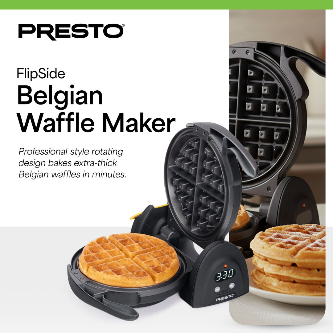 Presto 03518 FlipSide Belgian Waffle Maker with Nonstick Ceramic Plates, Black
