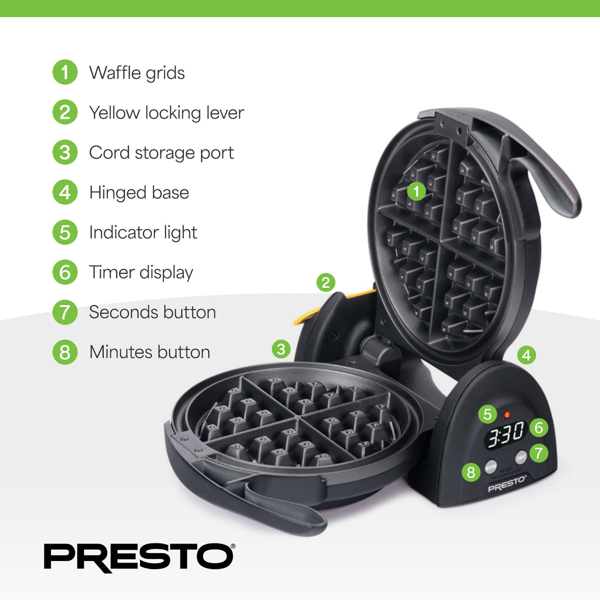 Presto FlipSide Belgian Waffle Maker w/Nonstick Ceramic Plates, Black (Open Box)