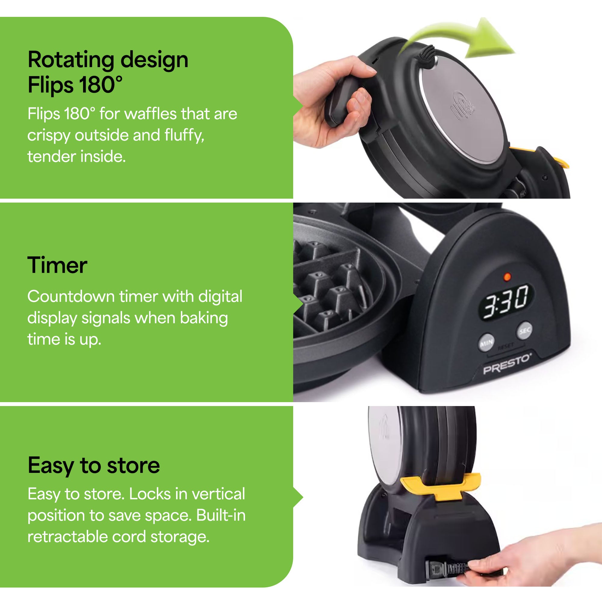 Presto 03518 FlipSide Belgian Waffle Maker with Nonstick Ceramic Plates, Black - VMInnovations