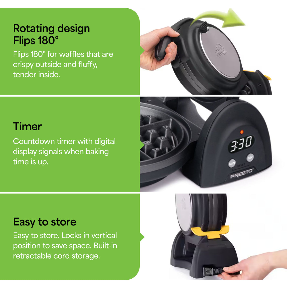 Presto FlipSide Belgian Waffle Maker w/Nonstick Ceramic Plates, Black (Open Box)