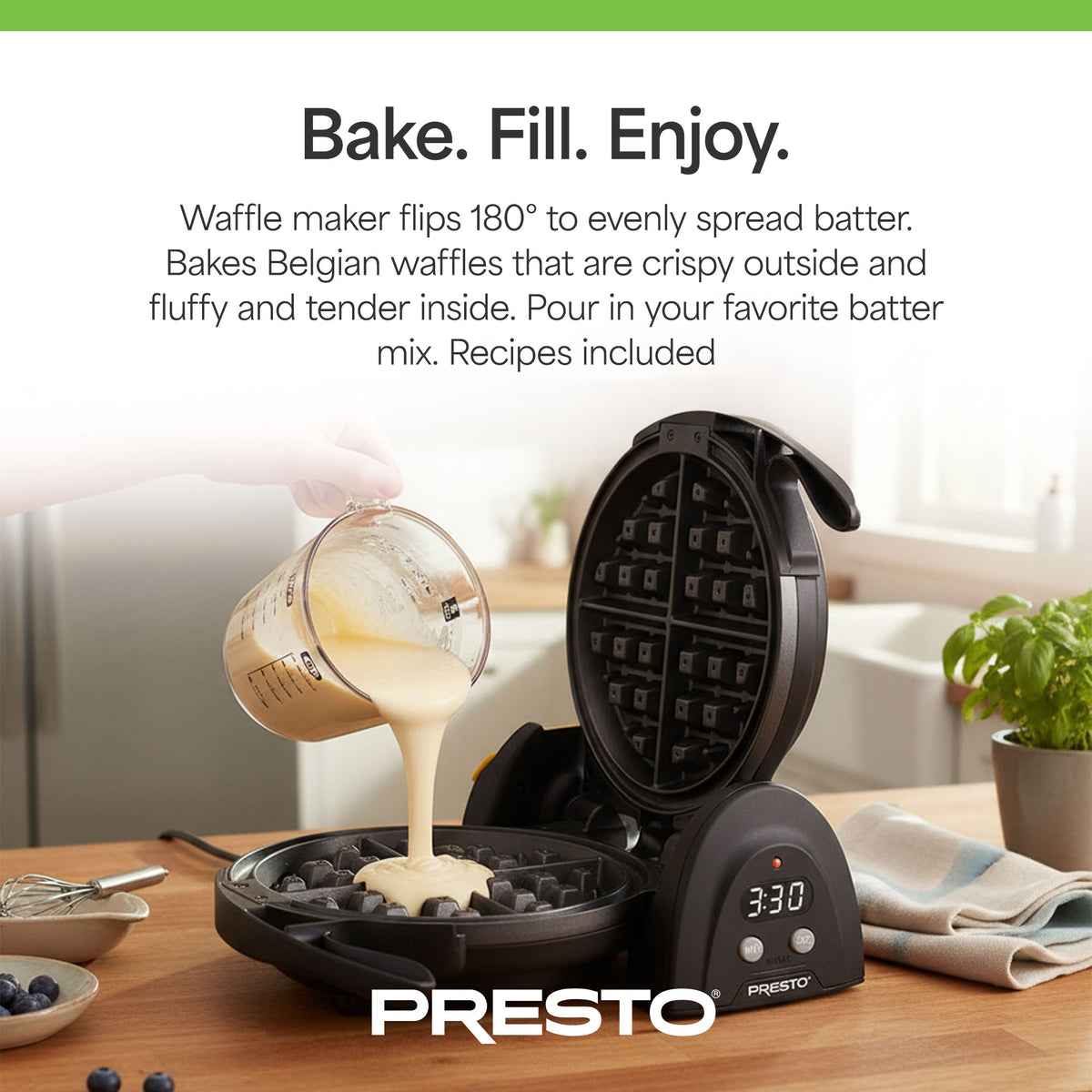 Presto FlipSide Belgian Waffle Maker w/Nonstick Ceramic Plates, Black (Open Box)