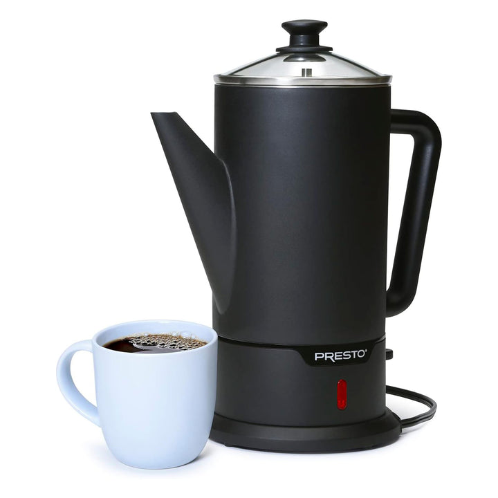 Presto 02815 Cordless Coffee Maker Stainless Steel Percolator, Easy Pour, Black
