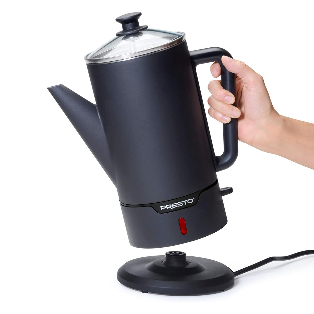 Presto 02815 Cordless Coffee Maker Stainless Steel Percolator, Easy Pour, Black