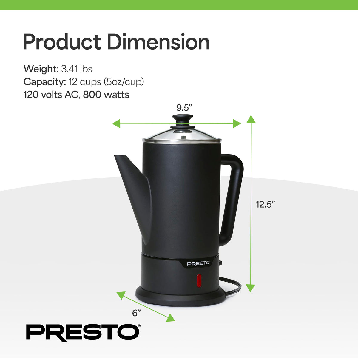 Presto 02815 Cordless Coffee Maker Stainless Steel Percolator, Easy Pour (Used)