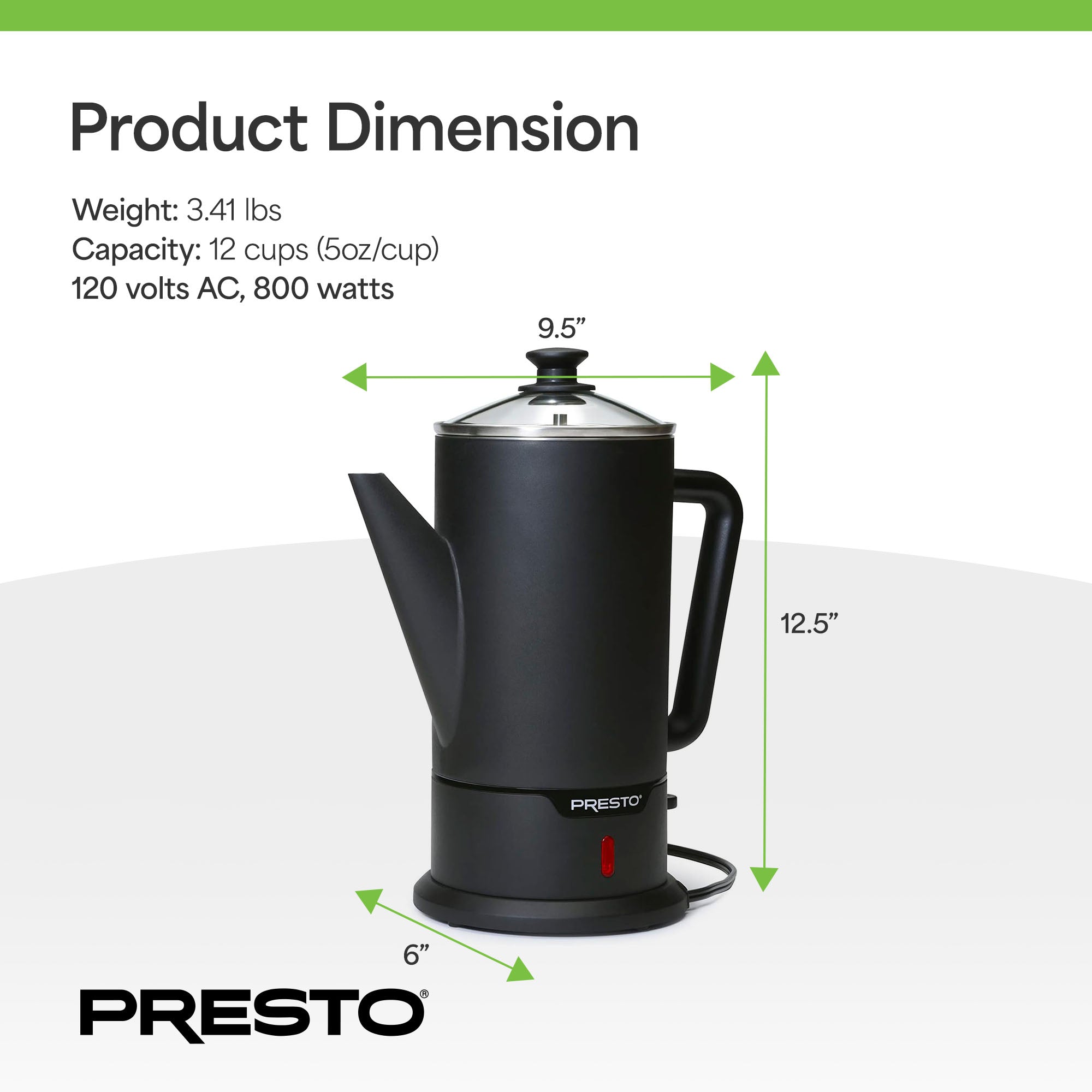 Presto 02815 Cordless Coffee Maker Stainless Steel Percolator, Easy Pour (Used) - VMInnovations