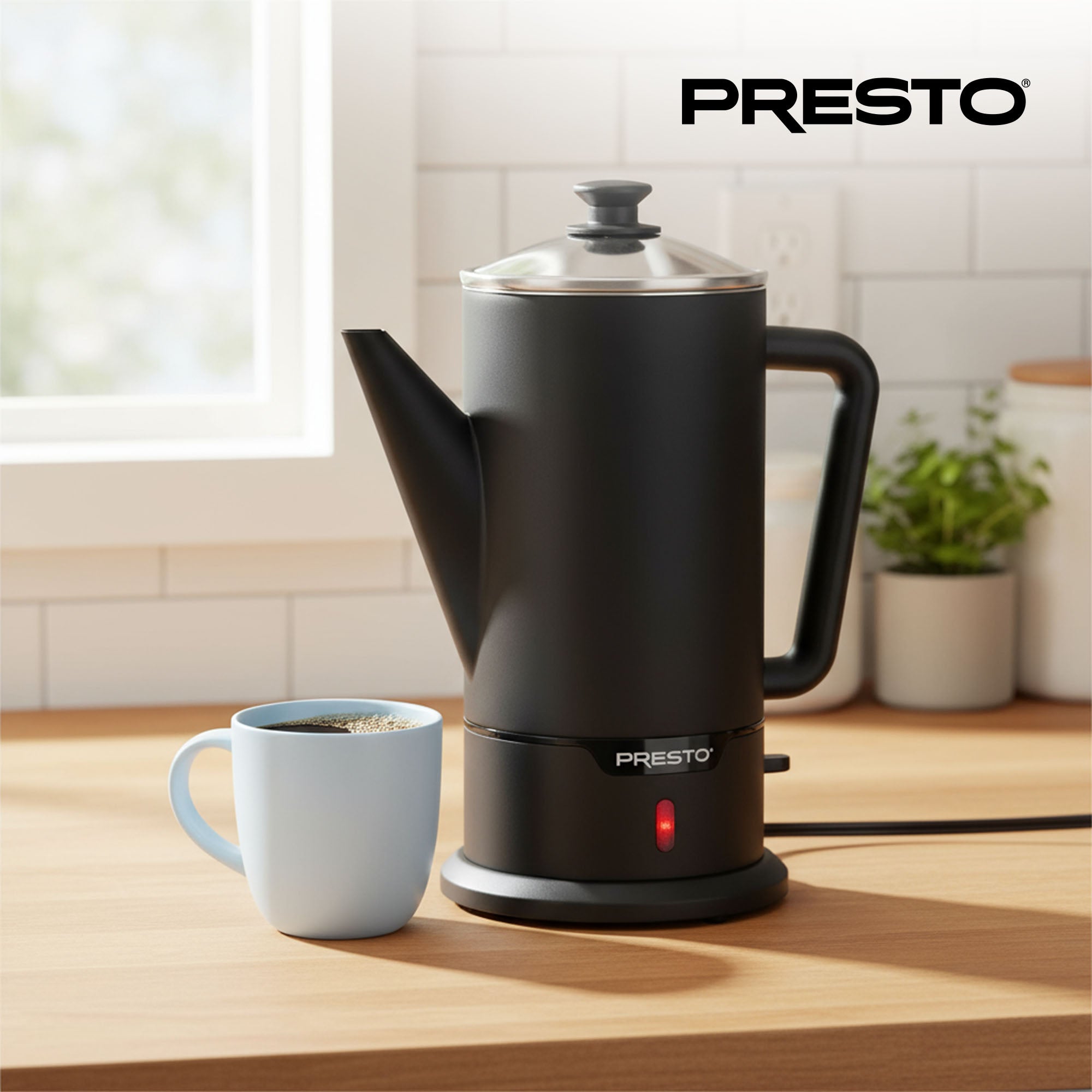 Presto 02815 Cordless Coffee Maker Stainless Steel Percolator, Easy Pour (Used)