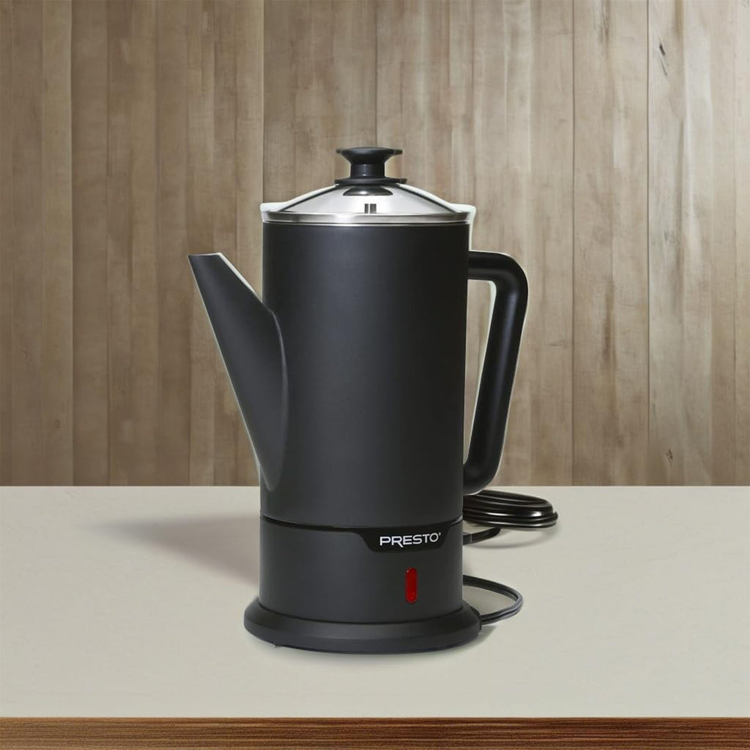Presto 02815 Cordless Coffee Maker Stainless Steel Percolator, Easy Pour, Black