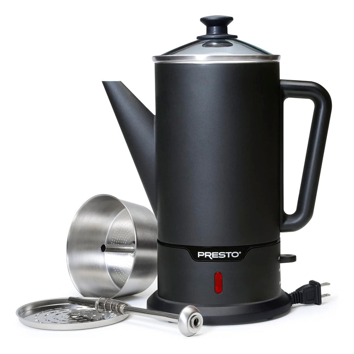 Presto 02815 Cordless Coffee Maker Stainless Steel Percolator, Easy Pour, Black
