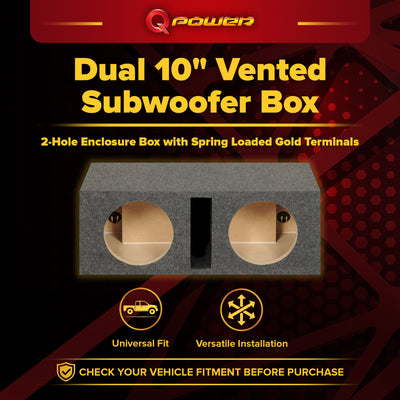 Q Power 2 Hole 10-Inch Vented Heavy Duty Subwoofer Enclosure, Charcoal Grey - VMInnovations