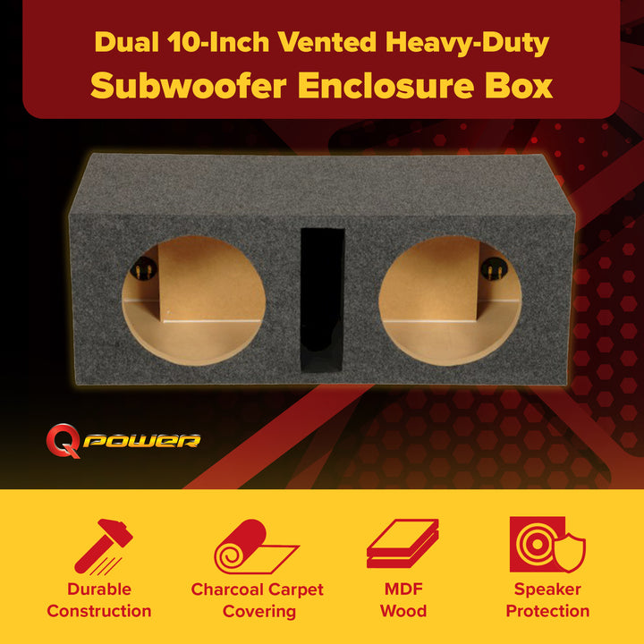 Q Power 2 Hole 10-Inch Vented Heavy Duty Subwoofer Enclosure, Charcoal Grey