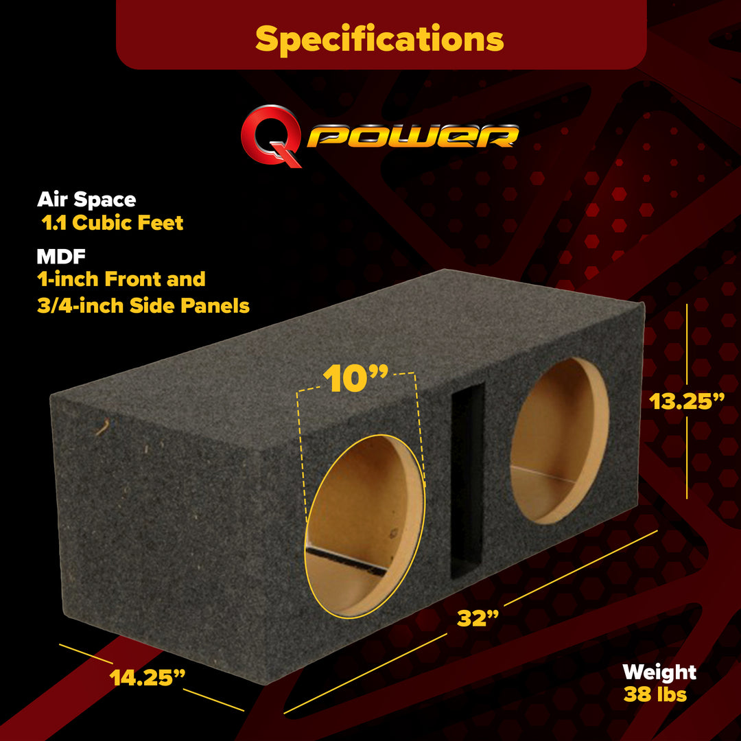 Q Power 10-Inch Vented Heavy Duty Subwoofer Enclosure, Charcoal Grey (Open Box)