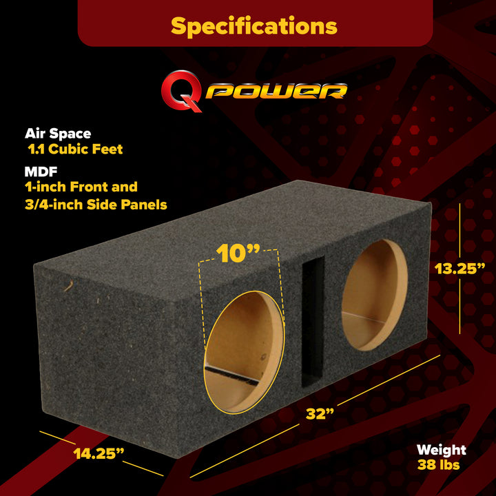 Q Power 10-Inch Vented Heavy Duty Subwoofer Enclosure, Charcoal Grey (Open Box)