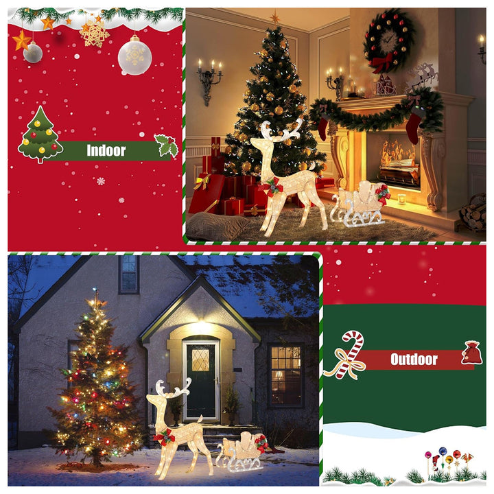 DL-win Christmas Reindeer and Sleigh Outdoor Lighted Decoration, Gold(Used) - VMInnovations