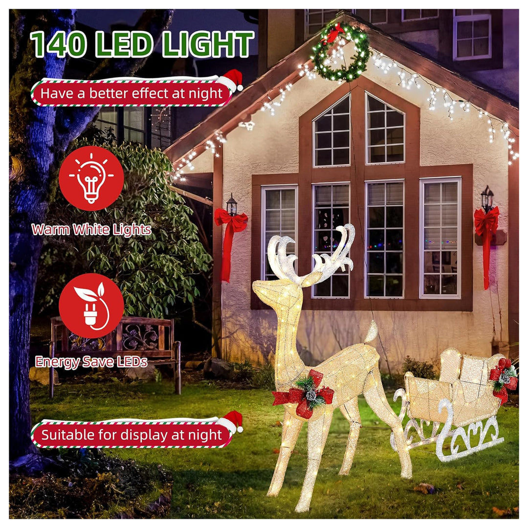 DL-win Christmas Reindeer and Sleigh Outdoor Lighted Decoration, Gold(Used) - VMInnovations