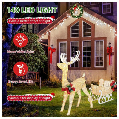 DL-win Christmas Reindeer & Sleigh Outdoor Lighted Decoration, Gold (For Parts) - VMInnovations