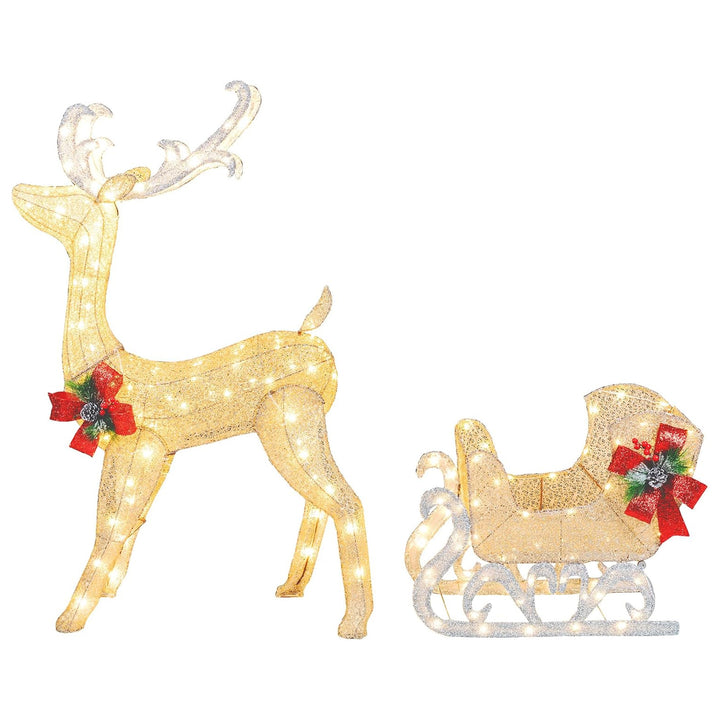 DL-win Christmas Reindeer and Sleigh Outdoor Lighted Decoration, Gold(Used) - VMInnovations