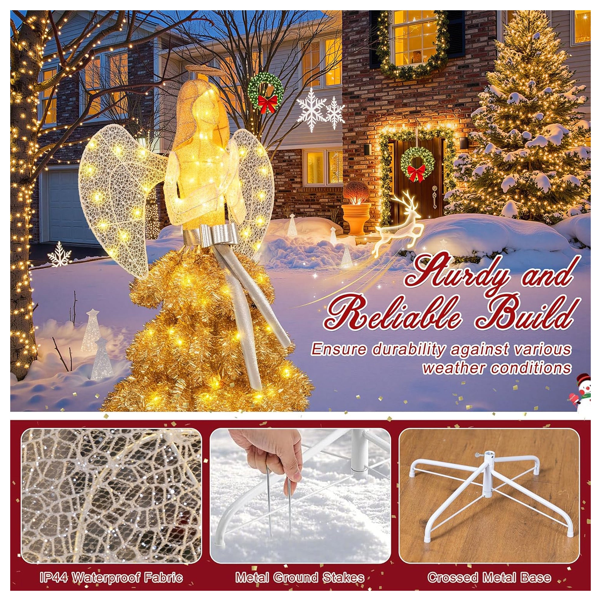 DL-win Lighted Angel Yard Decoration, 3D Outdoor LED Statue, Gold/White(Used) - VMInnovations