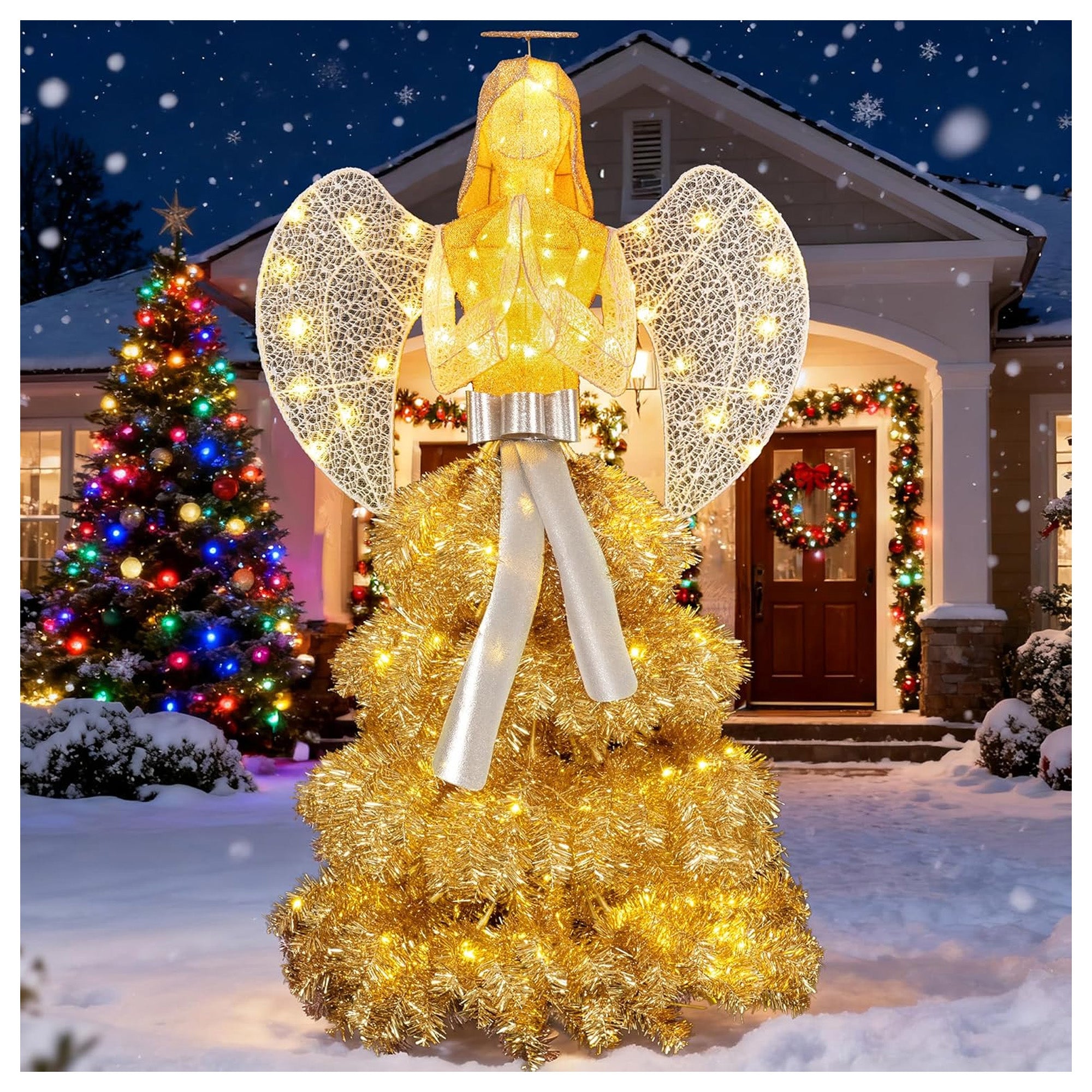DL-win Lighted Angel Yard Decoration, 3D Outdoor LED Statue, Gold (Used) - VMInnovations