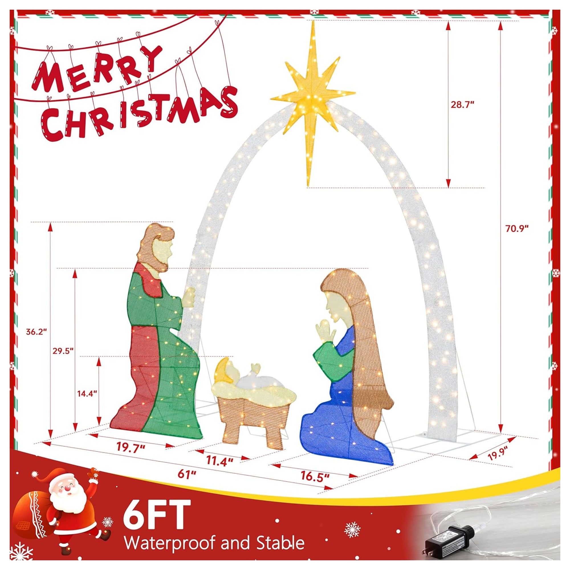 Meilocar 6 Ft Christmas Outdoor Nativity Scene Set w/LED Lights for Home (Used) - VMInnovations