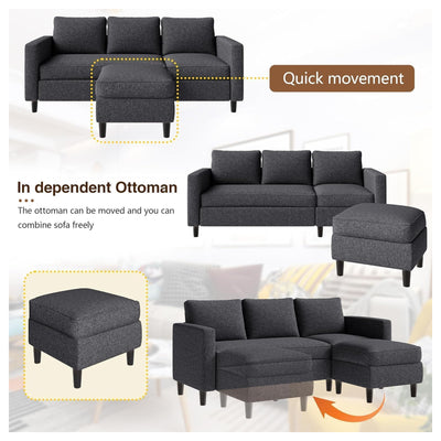 JAMFLY Modular Sectional Sofa w/Ottoman, L Shaped Small Couch, Black (Used) - VMInnovations