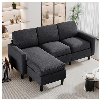 JAMFLY Sectional Sofa w/Ottoman, L Shaped Small Couch for Home, Black(Open Box) - VMInnovations