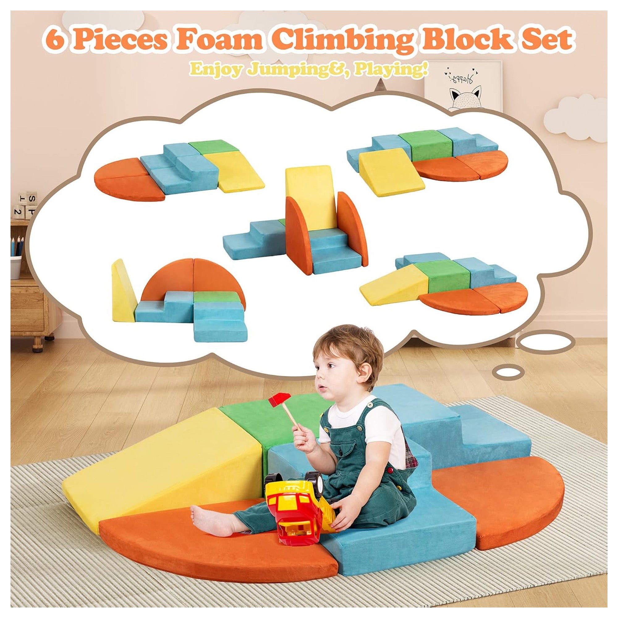 JY QAQA 6Pc Soft Building Block Set, Indoor Climbing Toys for Toddlers(Used) - VMInnovations