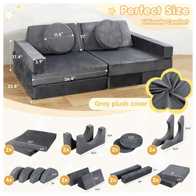 JY QAQA 18Pc Kids Play Couch, Sectional Sofa w/Convertible Design(Open Box) - VMInnovations