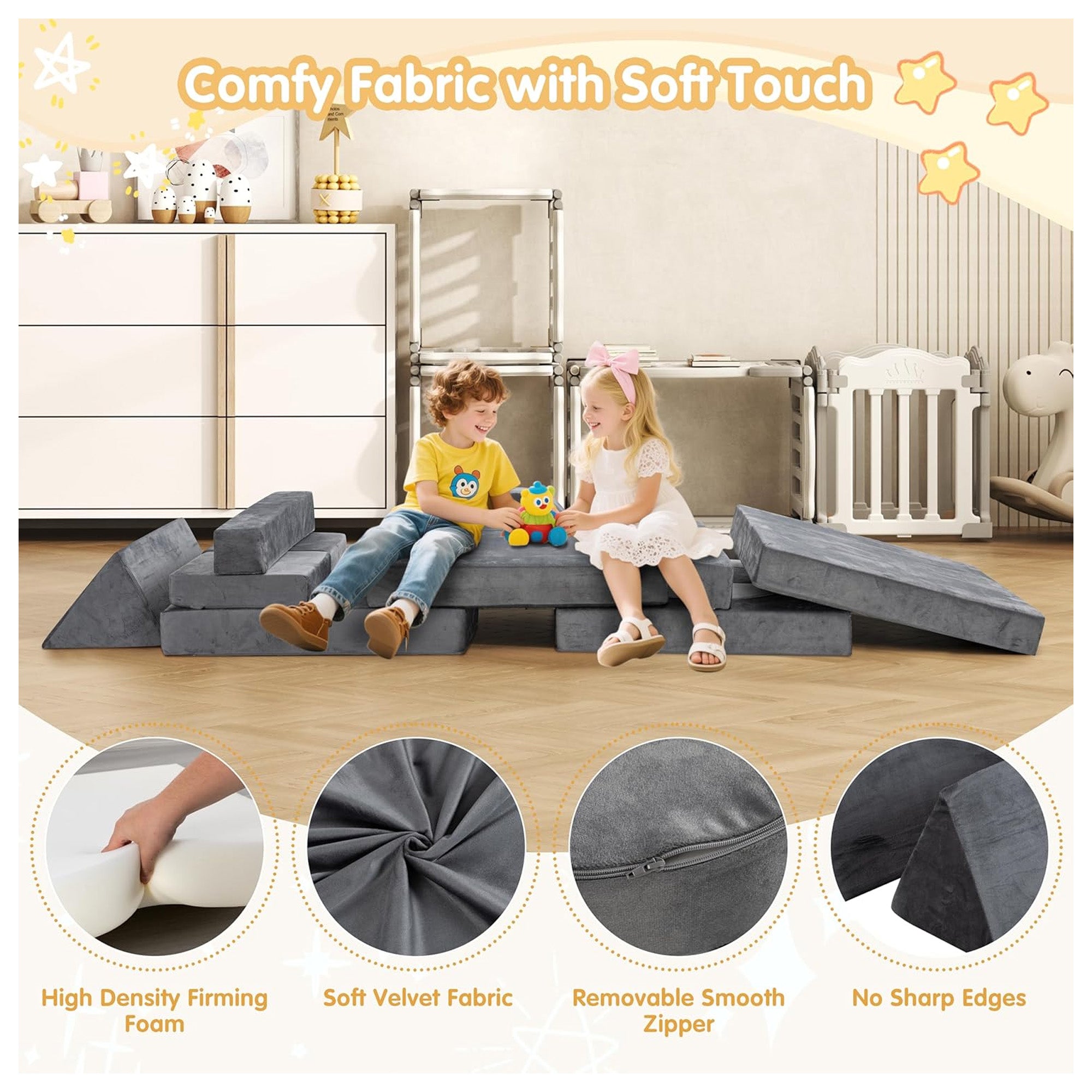 JY QAQA 18Pc Kids Play Couch, Sectional Sofa w/Convertible Design(Open Box) - VMInnovations