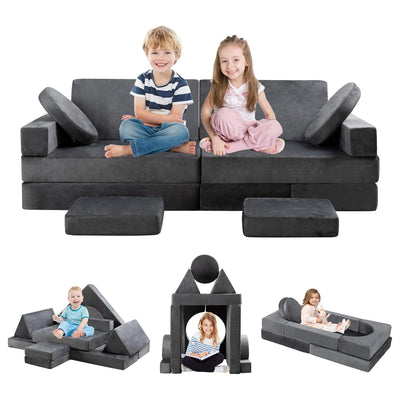 JY QAQA 18Pc Kids Play Couch, Sectional Sofa w/Convertible Design(Open Box) - VMInnovations