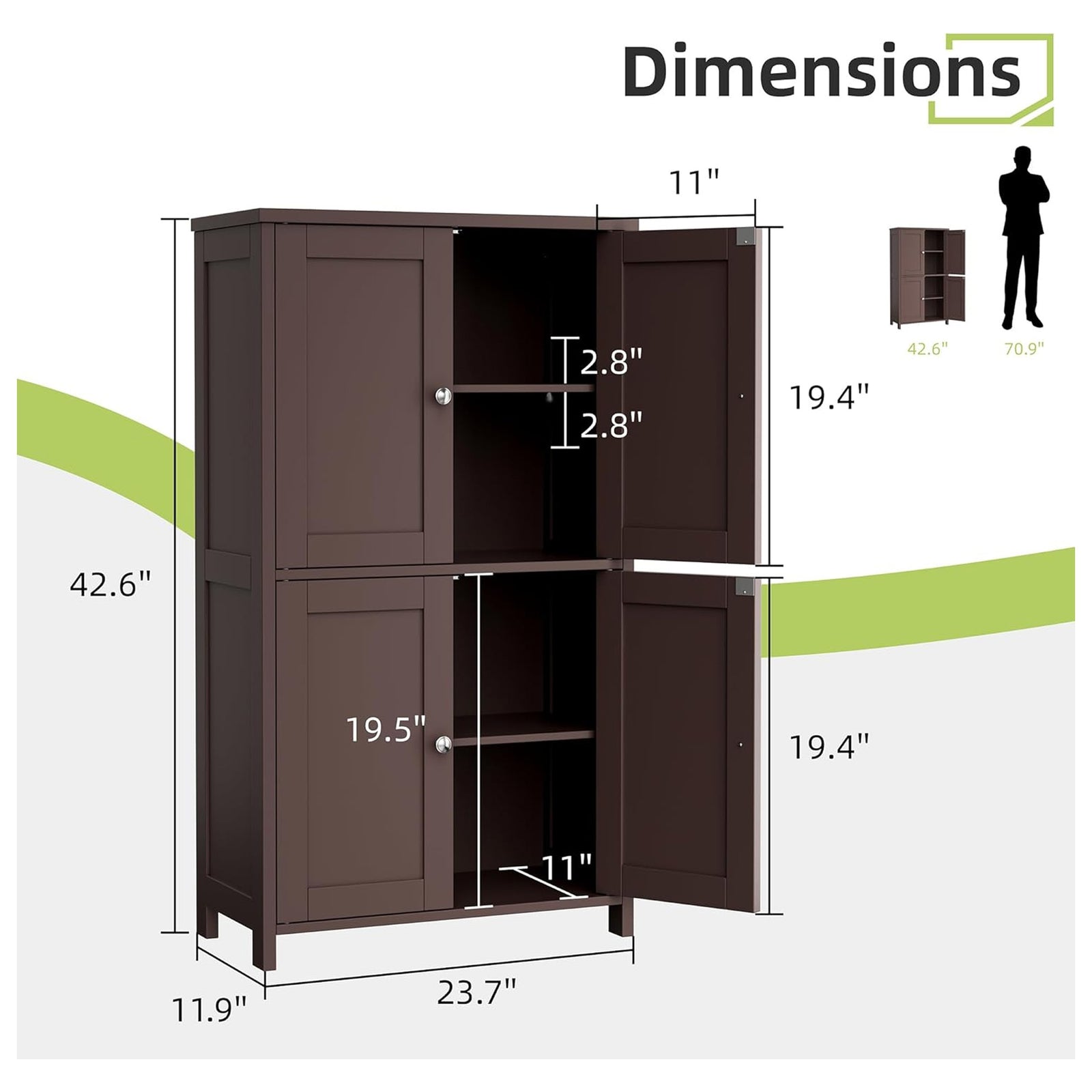 Vongrasig Floor Storage Cabinet, Small Bathroom Storage Unit, Brown(Open Box) - VMInnovations