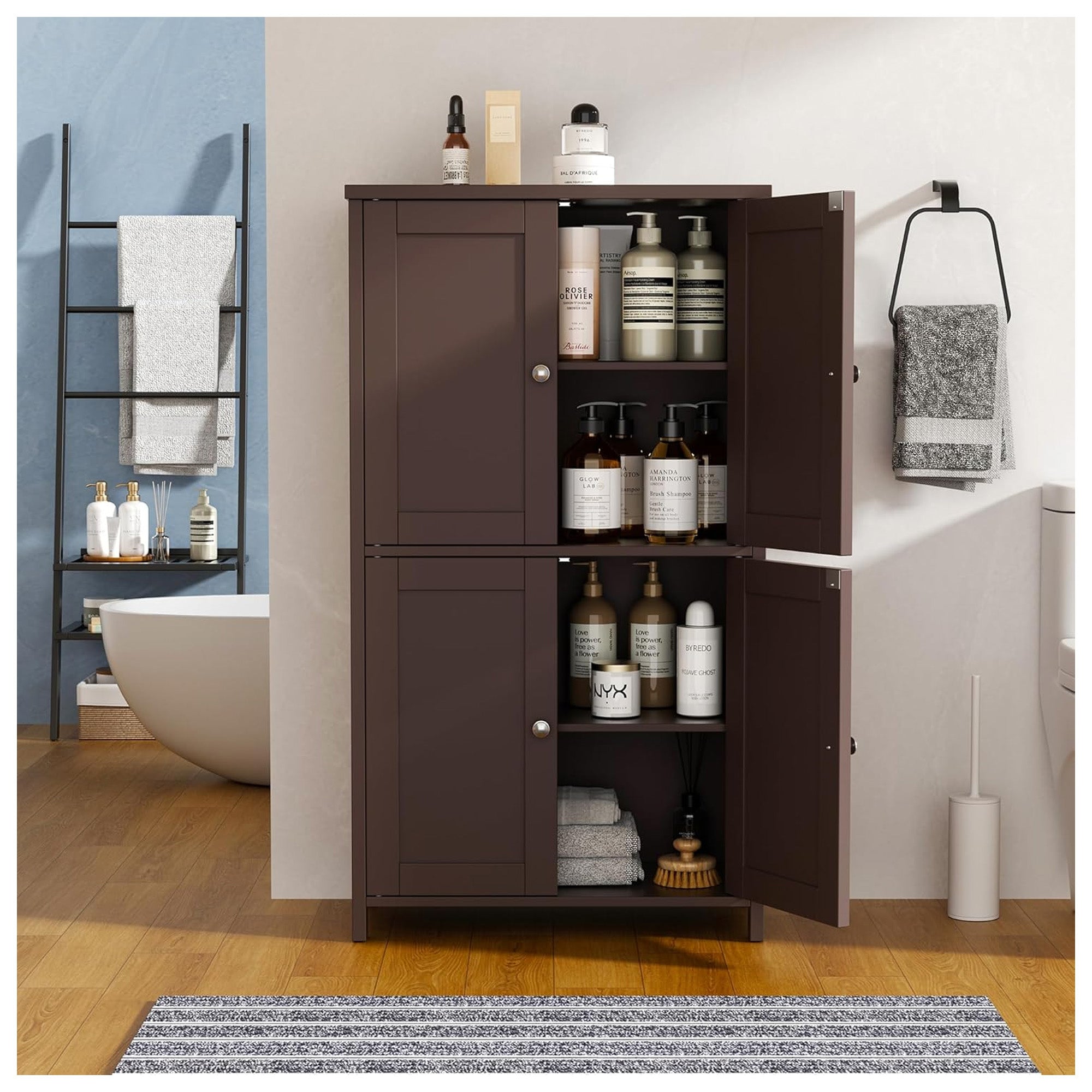 Vongrasig Storage Cabinet, Bathroom Storage Unit, Reddish Brown (For Parts)