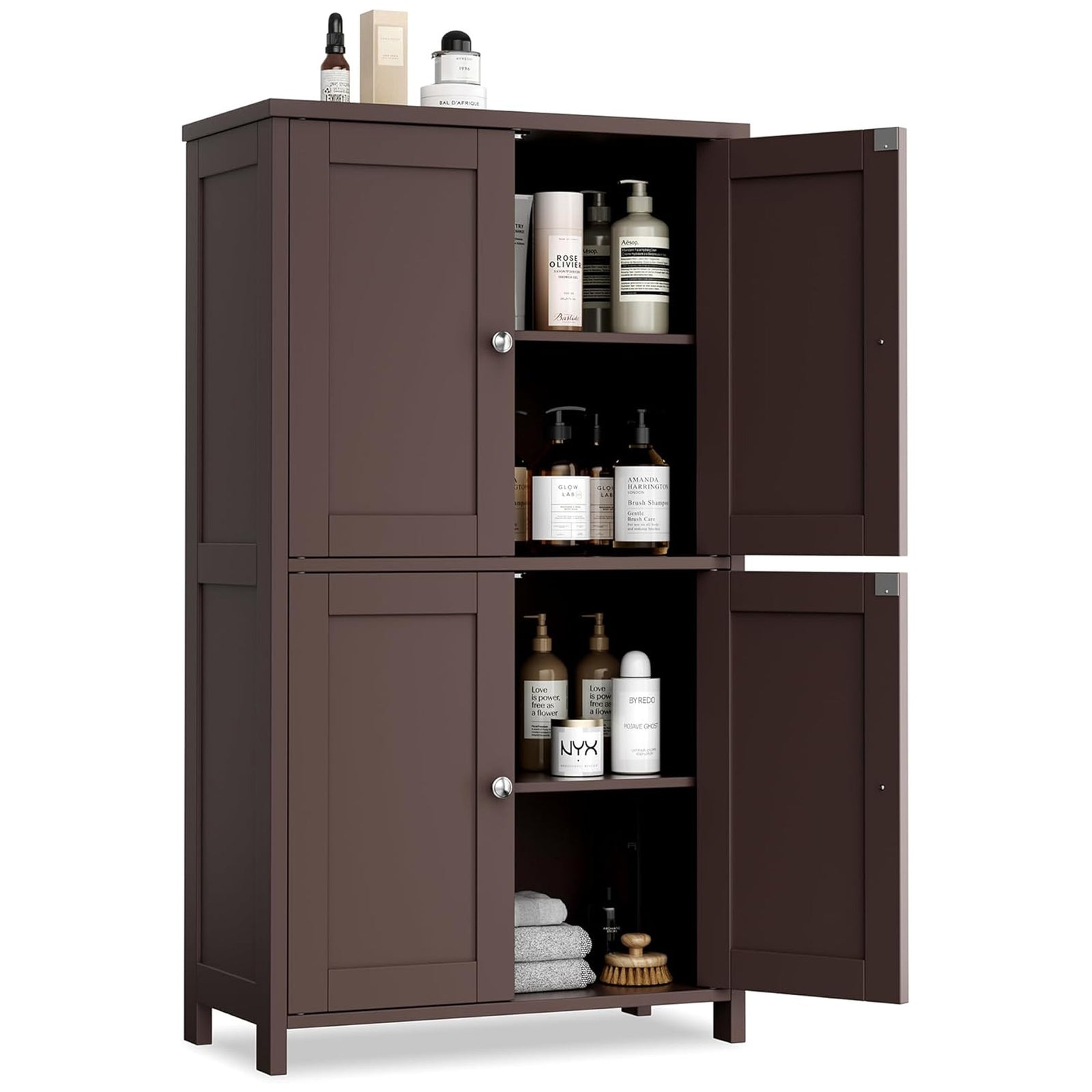 Vongrasig Floor Storage Cabinet, Small Bathroom Storage Unit, Brown(Open Box) - VMInnovations