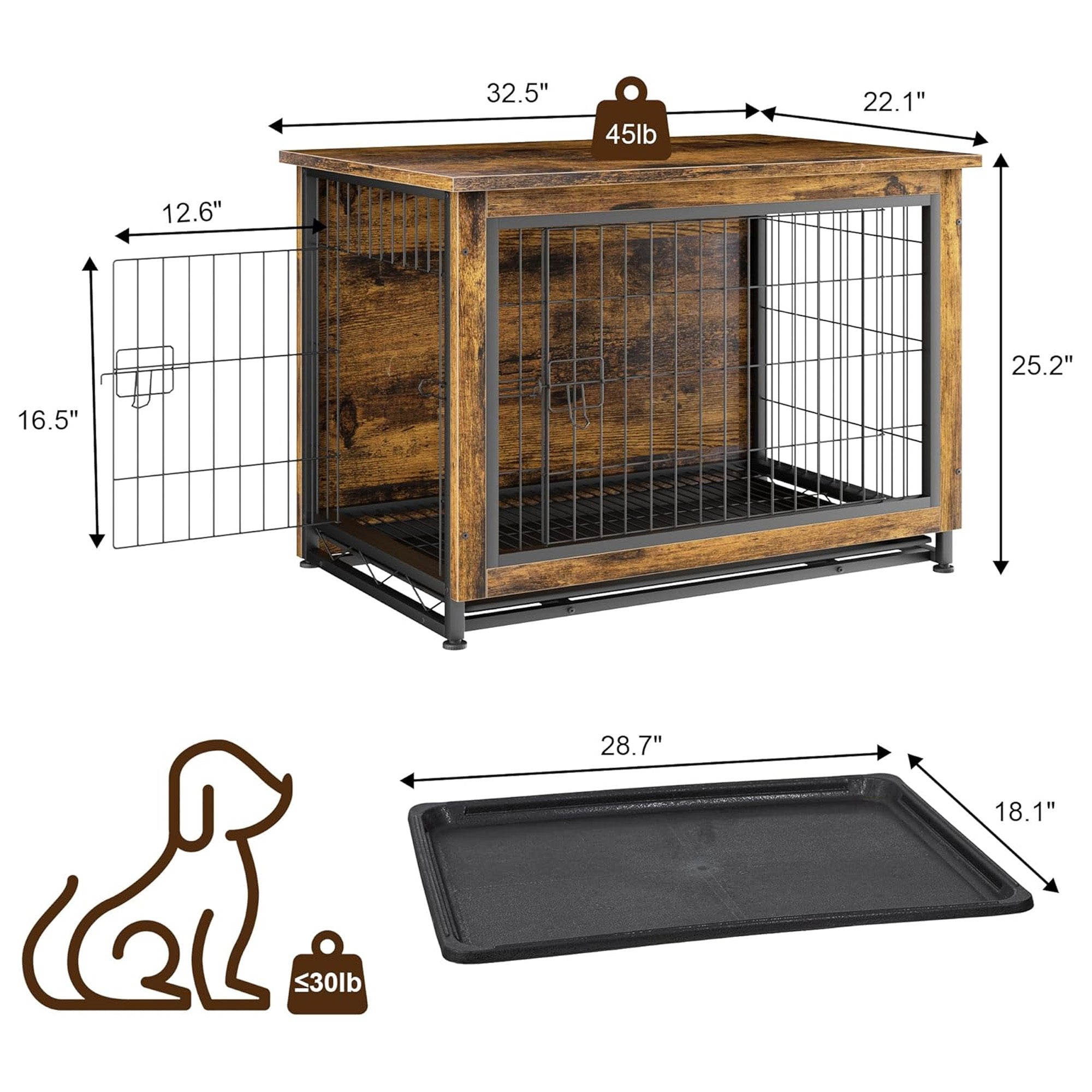 JY QAQA Wooden Dog Crate Table, Double-Door Dog Cage Kennel, Brown (Open Box) - VMInnovations