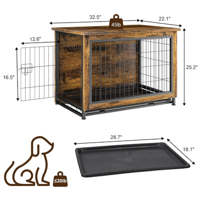 JY QAQA Wooden Dog Crate Table, Double-Door Dog Cage Kennel, Brown (Open Box) - VMInnovations