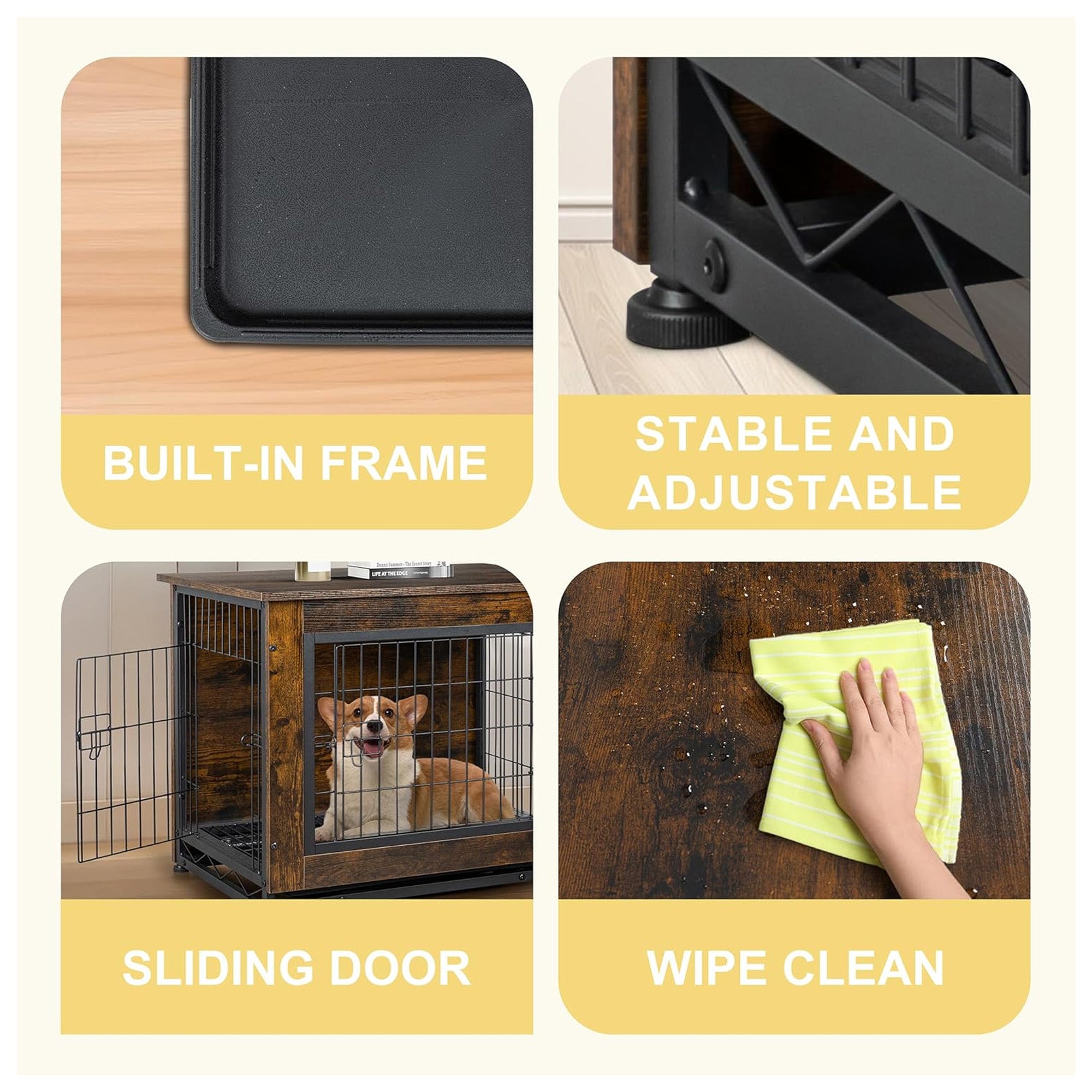 JY QAQA Wooden Dog Crate Table, Double-Door Dog Cage Kennel, Brown (Open Box) - VMInnovations