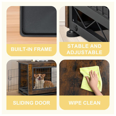 JY QAQA Wooden Dog Crate Table, Double-Door Dog Cage Kennel, Brown (Open Box) - VMInnovations